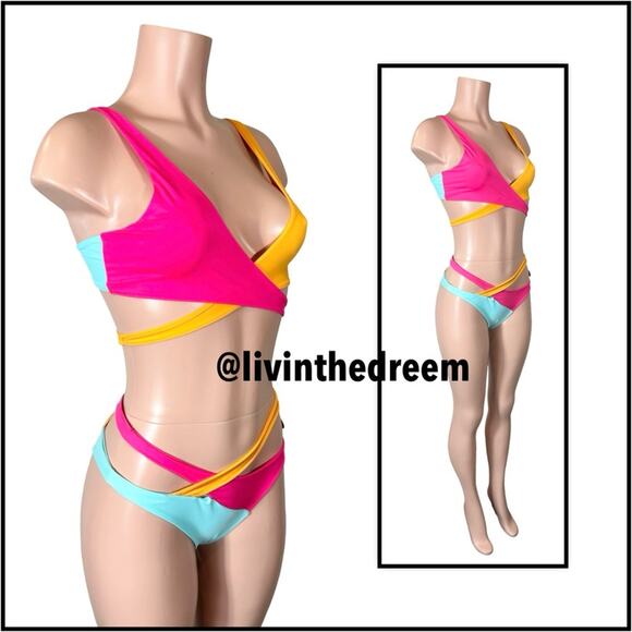 Beach Bunny Color Blocked Skylar Wrap Bikini $220 - Picture 10 of 14